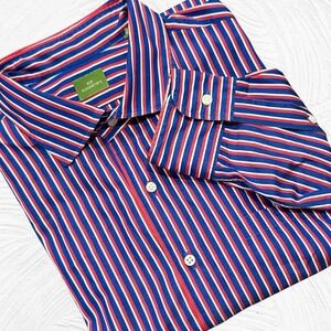 Sid Mashburn Shirt Large Red White Blue Striped Long Sleeve Button Front